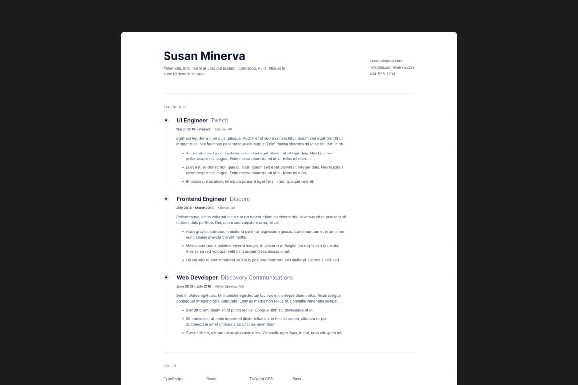 Professional resume with HTML and CSS